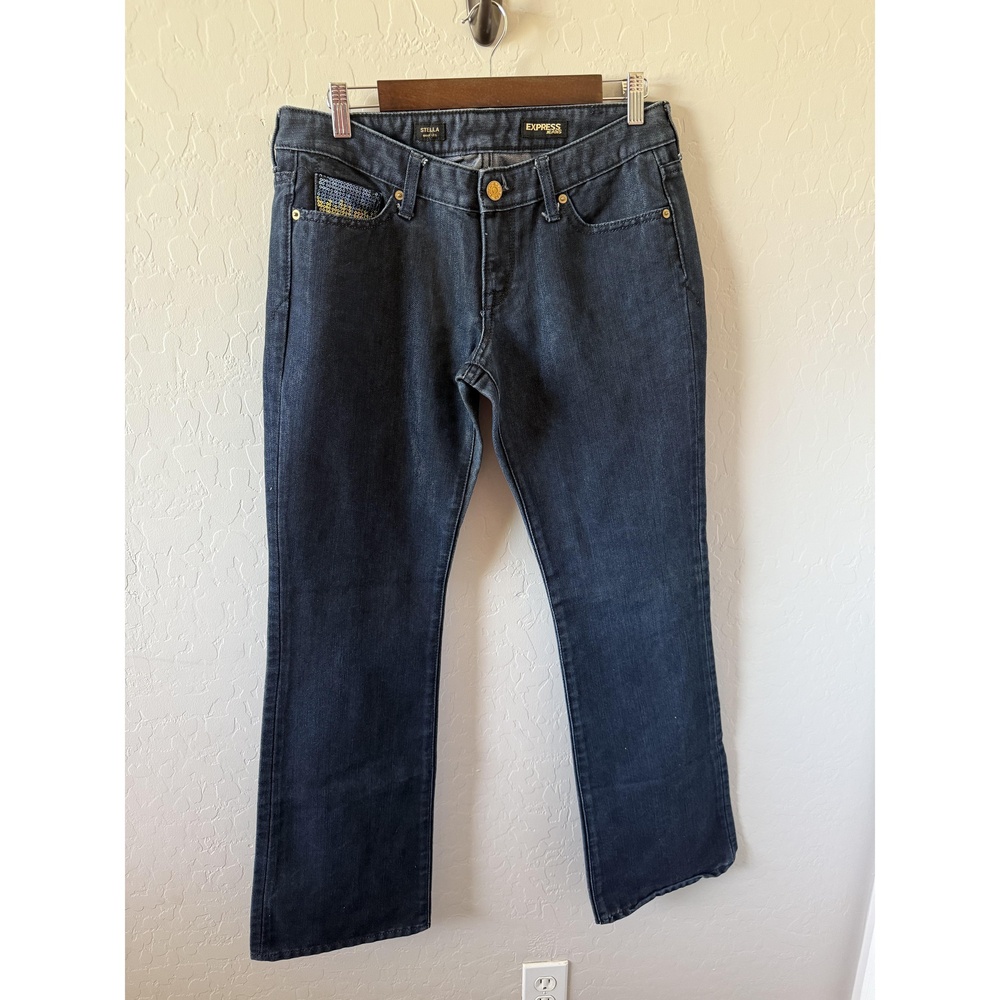 Express Jeans Womens 8 Dark Wash Bootcut Stella Sequin Shimmer Stretch